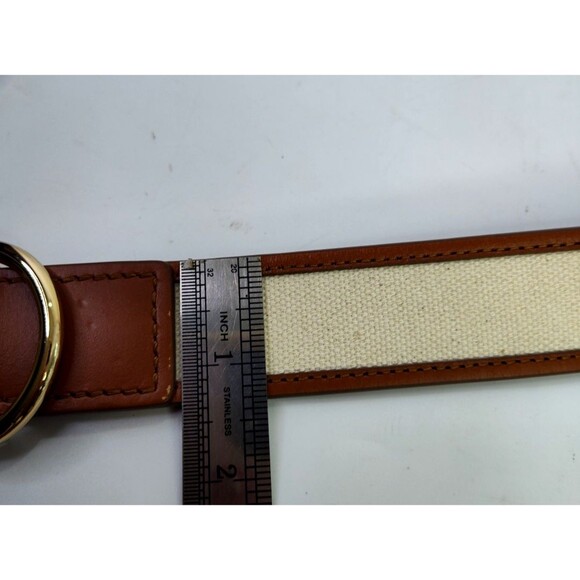 Ann Taylor S (31"-35") Womens Belt Leather Canvas Brown Beige Gold Tone Buckle - Picture 11 of 11